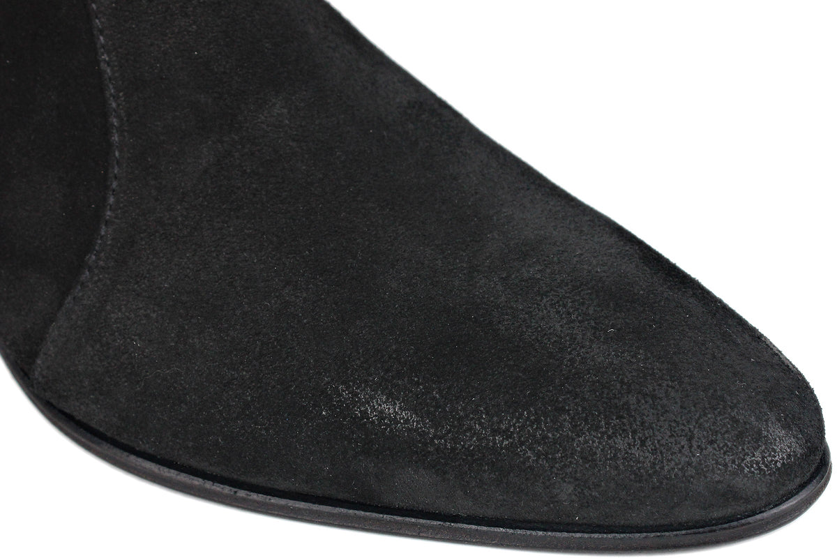 OSSTONE Men Chelsea Ankle Boots Leather Heeled Boots With Side Zipper Cuban Heel Dress Boots Disco Shoes OS-JY051 BLACK SUEDE