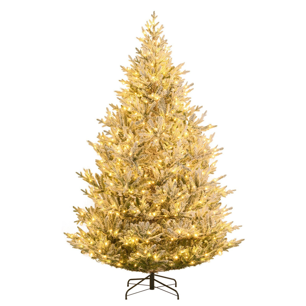 6/7/8 Feet Pre-Lit Artificial Christmas Tree Hinged Snow Flocked Xmas Tree