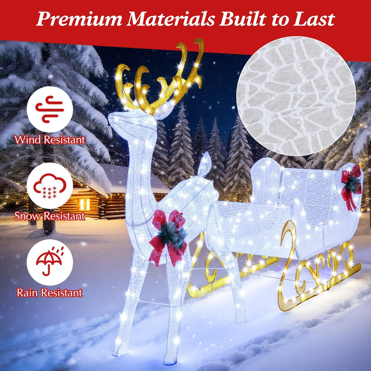 6 Feet Christmas Lighted Reindeer and Santa's Sleigh Decoration with 4 Stakes