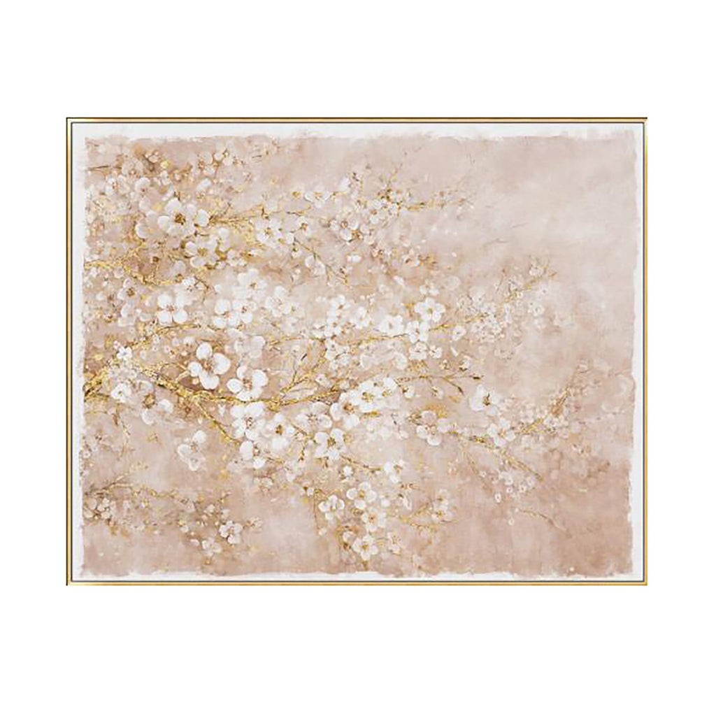Hand-Painted Cherry Blossom Canvas Wall Art with Subtle Gold Accents - Multicolor