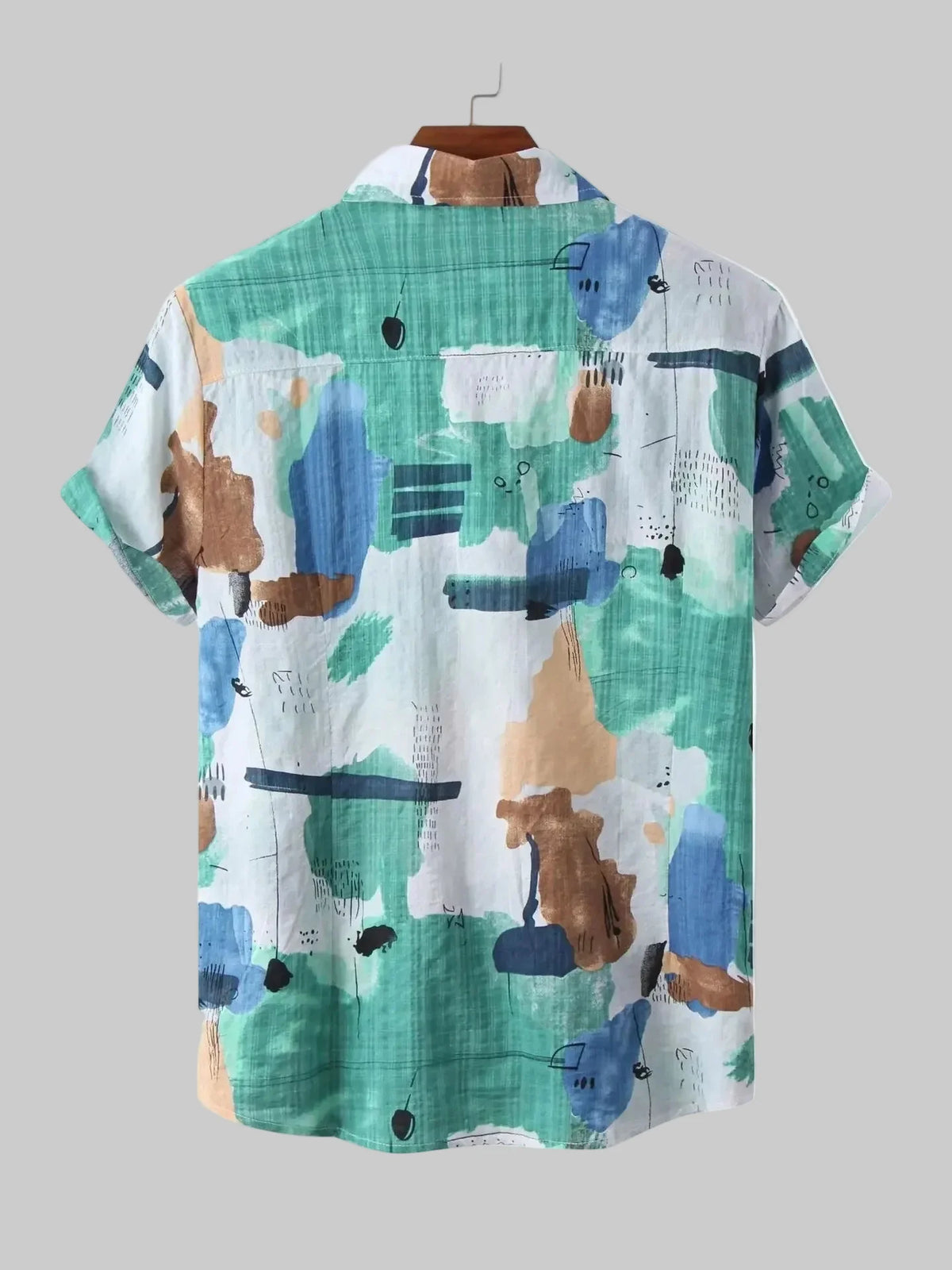 Men's Full Size Abstract Print Short Sleeve Button-Up Shirt