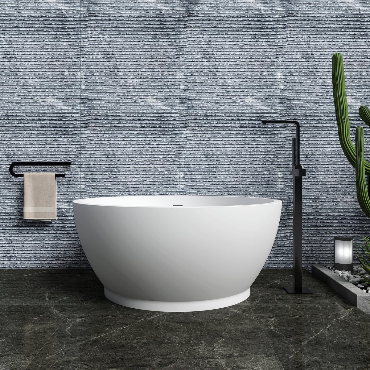 52.7 Inch Round Freestanding Soaking Bathtub with Solid Surface - Matte White