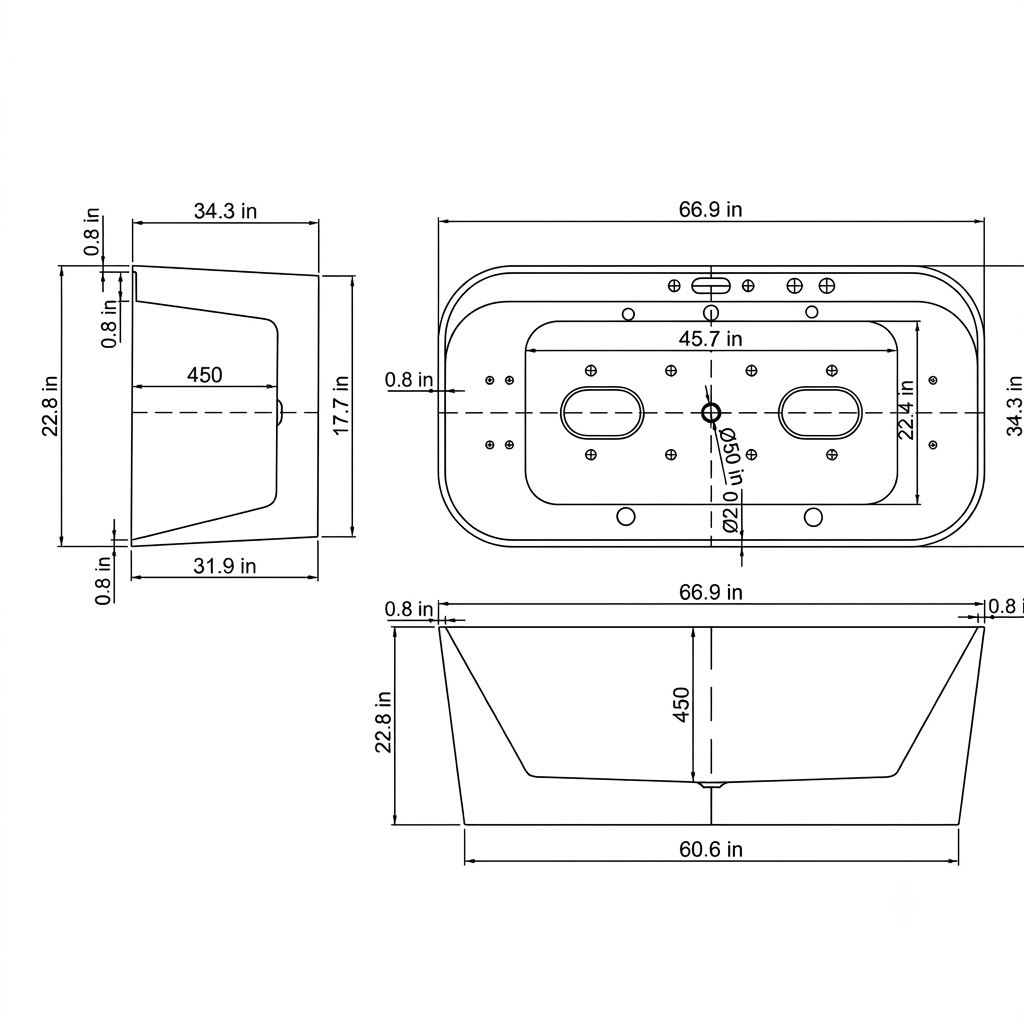 Whirlpool Bathtub with Luxury Jets - 67" x 35" - Acrylic White