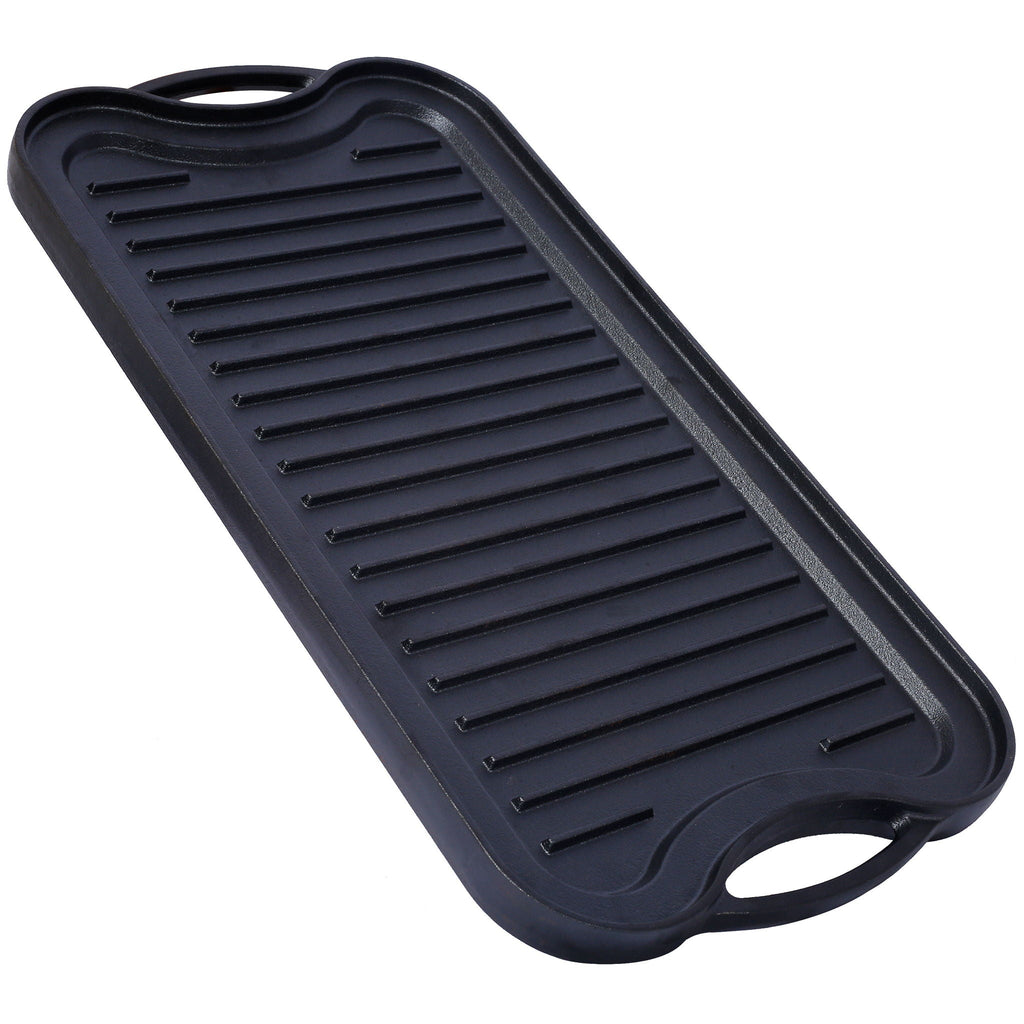 Pre-Seasoned Cast Iron Reversible Rectangular Grill Griddle with Dual-Sided Design - Black