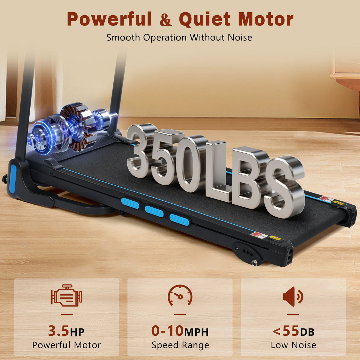 3.5Hp Hydraulic System Auto Foldable Treadmill with Incline - Black