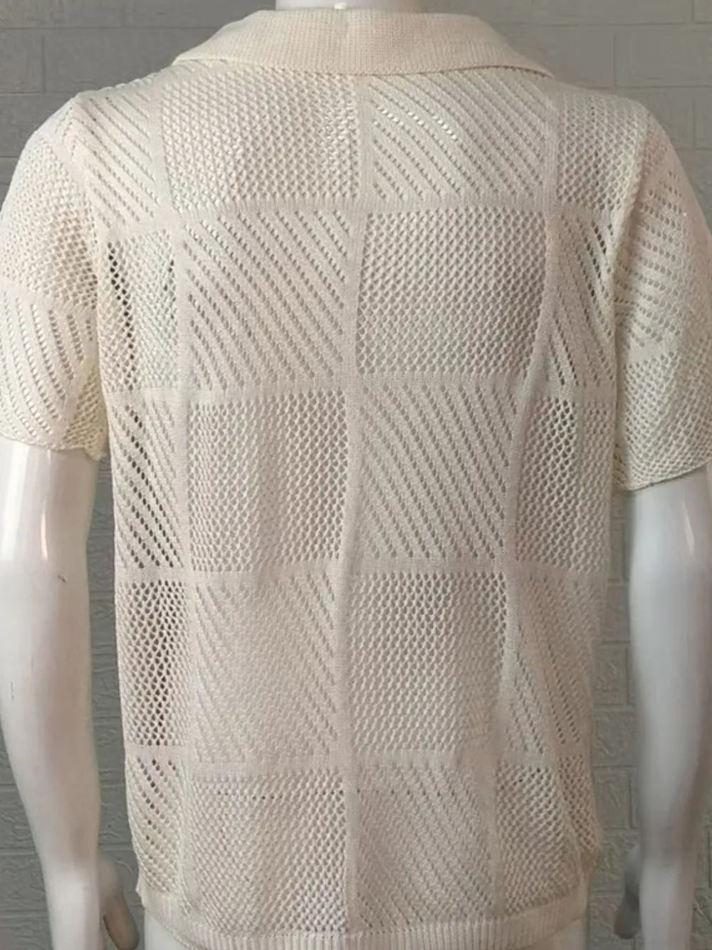 Men's Button-Down Checkered Eyelet Shirt