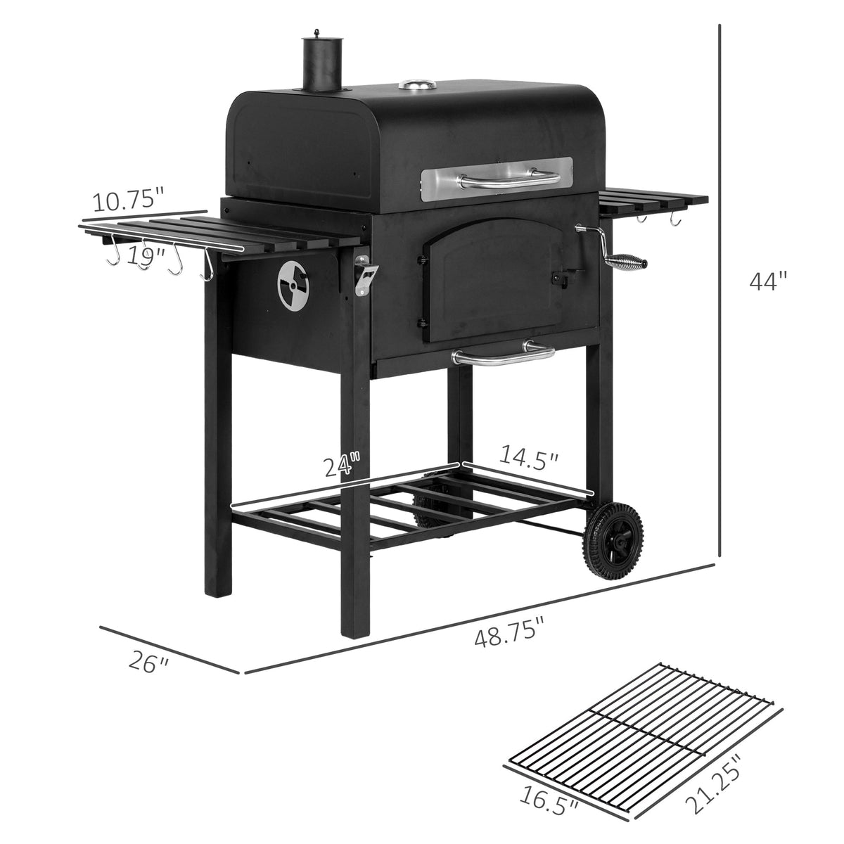 Outsunny Charcoal Grill with Adjustable Height & Folding Shelves