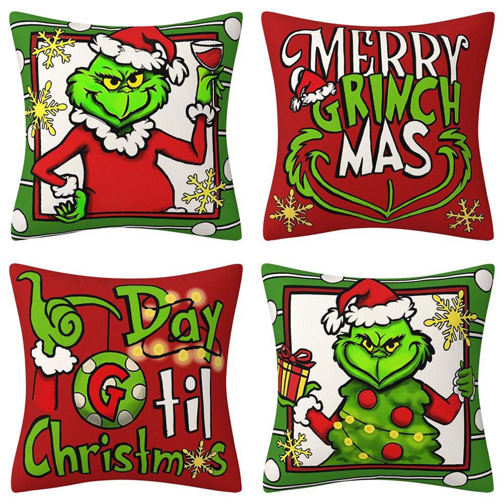 Grinch Christmas Pillow Cover Amazon Home Christmas Decoration Cushion Sofa Pillowcase Combination