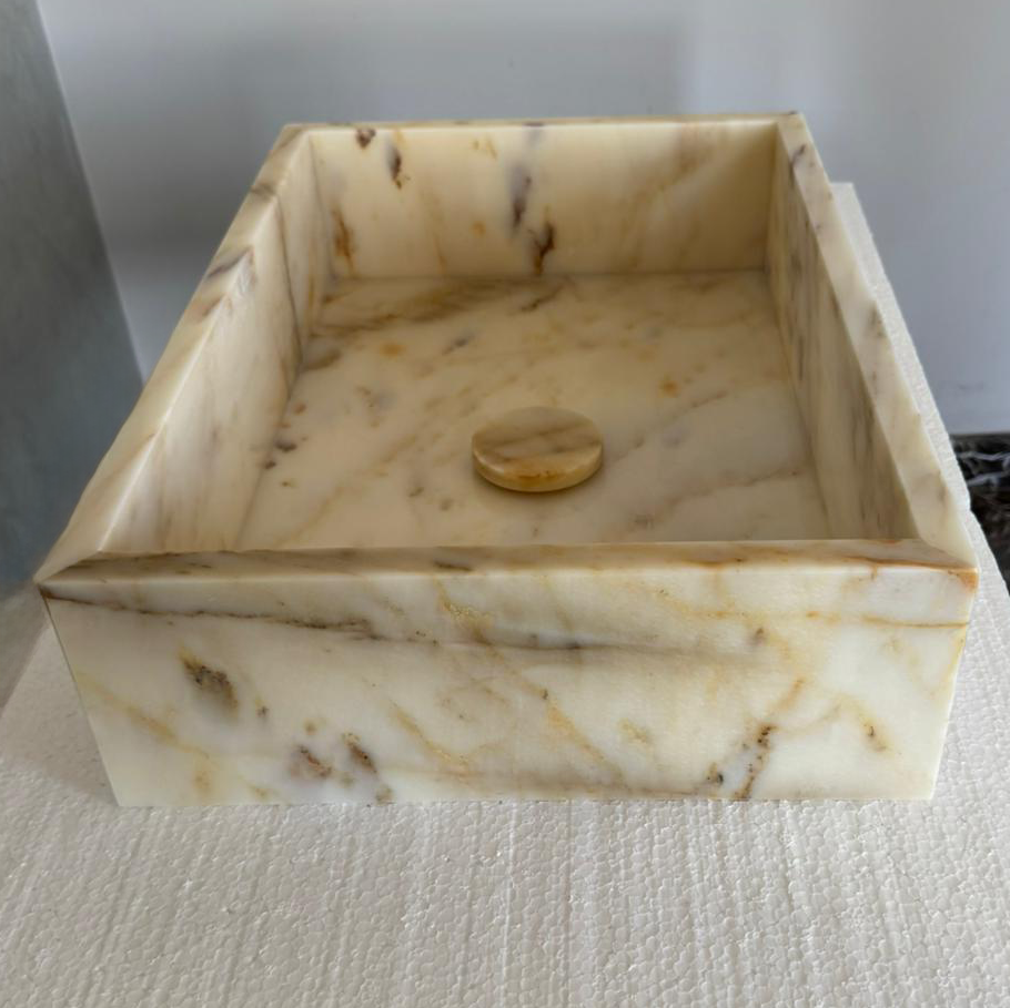 Calacatta Gold Natural Stone Marble Vanity Sink - Handmade Luxury