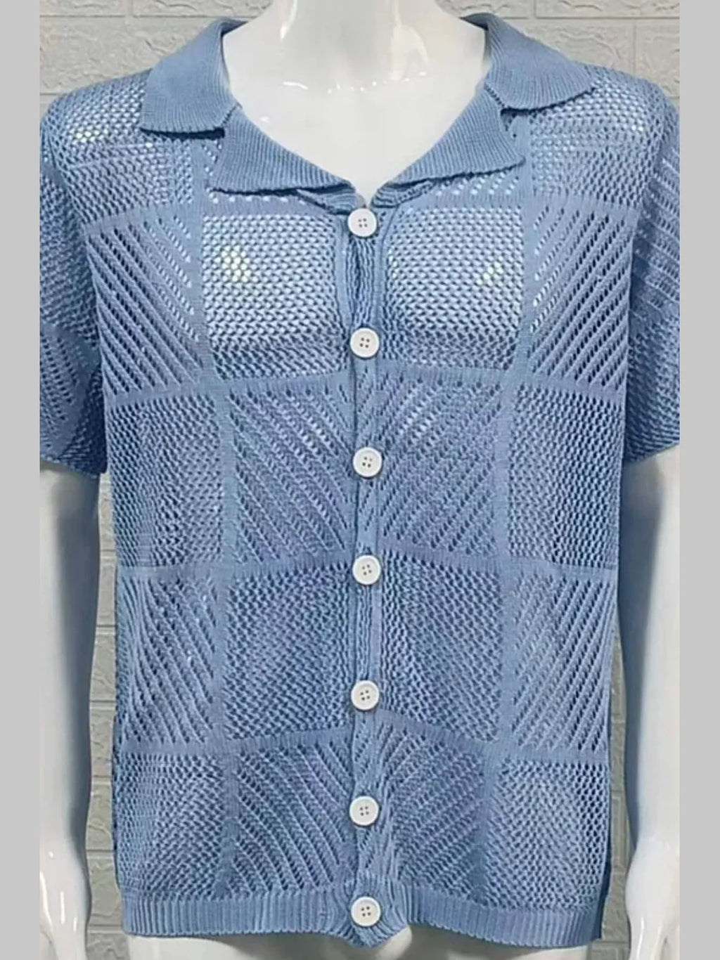 Men's Button-Down Checkered Eyelet Shirt