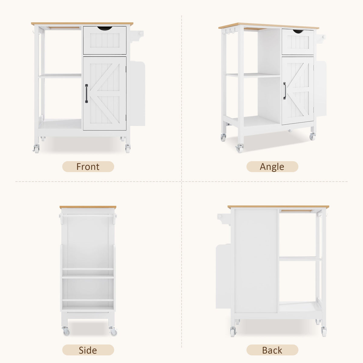 Kitchen Island Cart with Mobile Storage Cabinets