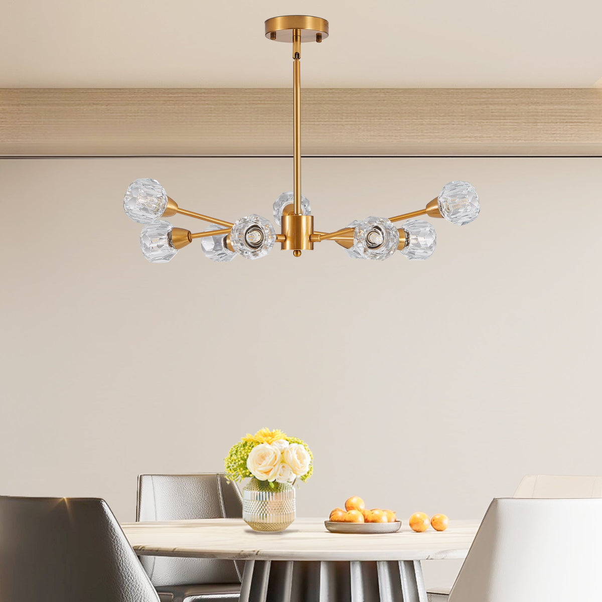 28" Modern Crystal Chandelier with 9 Lights in Golden Finish
