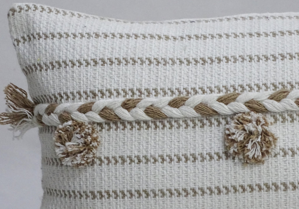 Handwoven 14" X 24" Throw Pillow with Poms