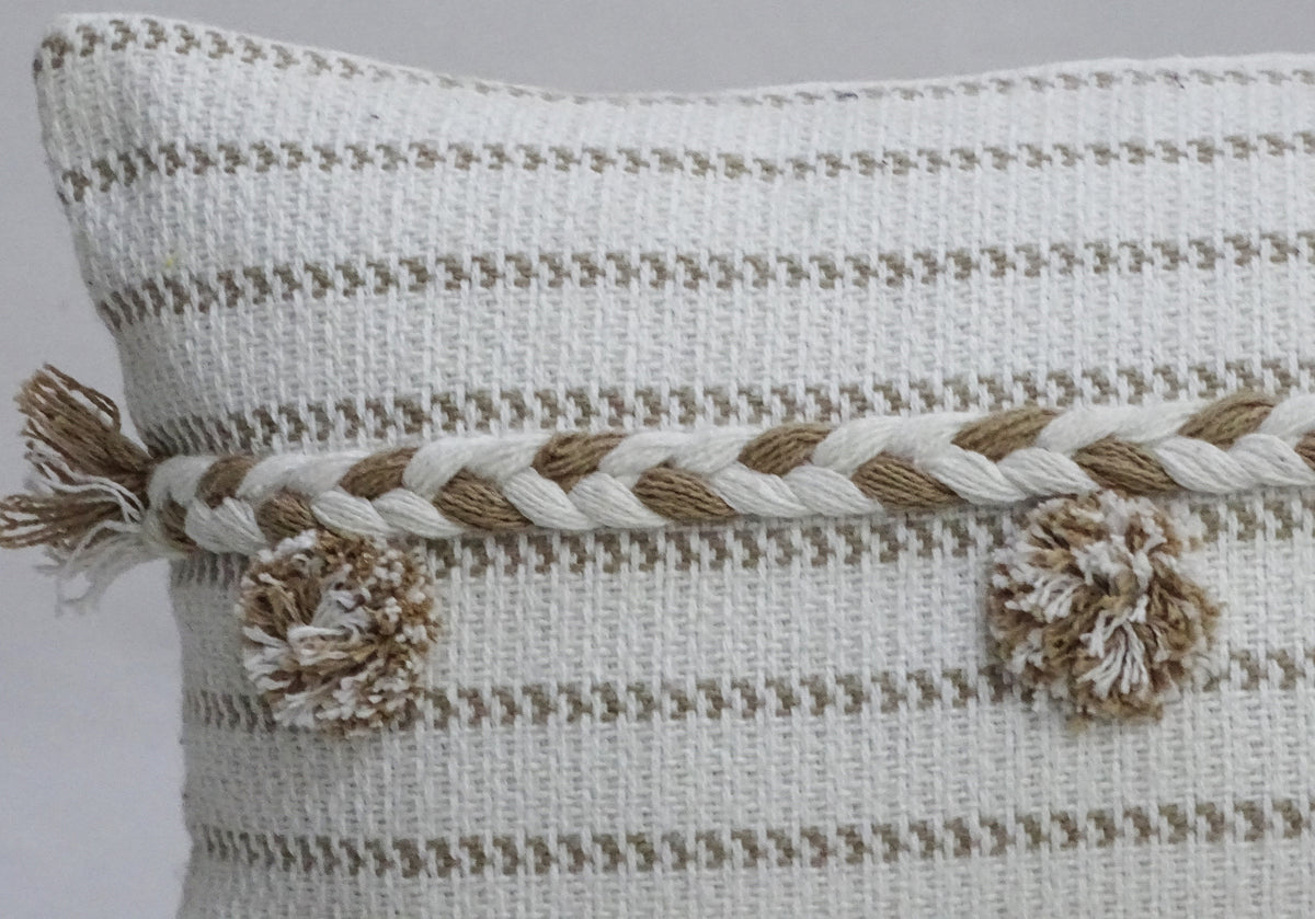 Handwoven 14" X 24" Throw Pillow with Poms