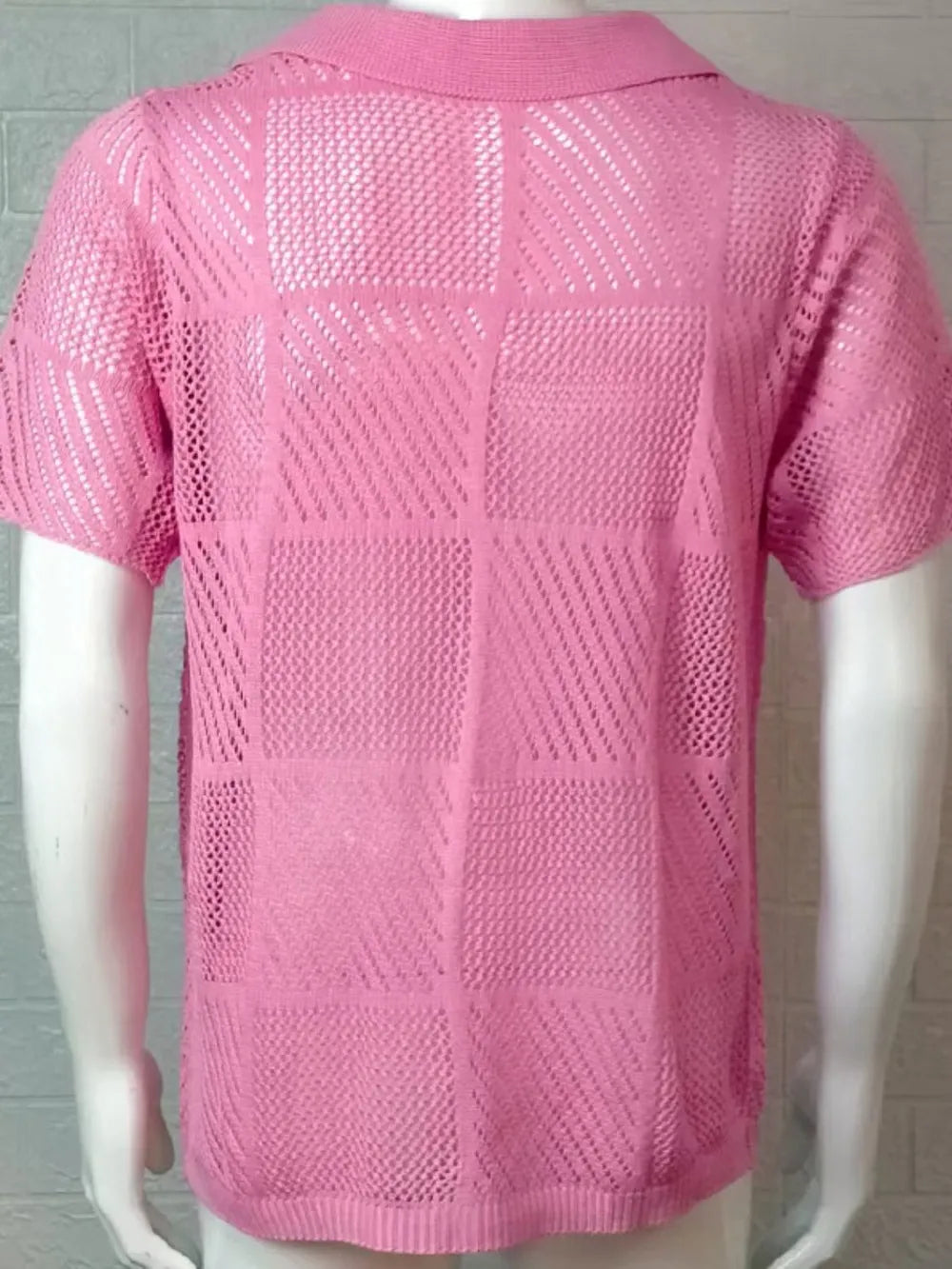 Men's Button-Down Checkered Eyelet Shirt