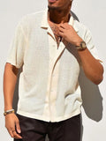 Men's Full Size Openwork Button-Down Collared Shirt