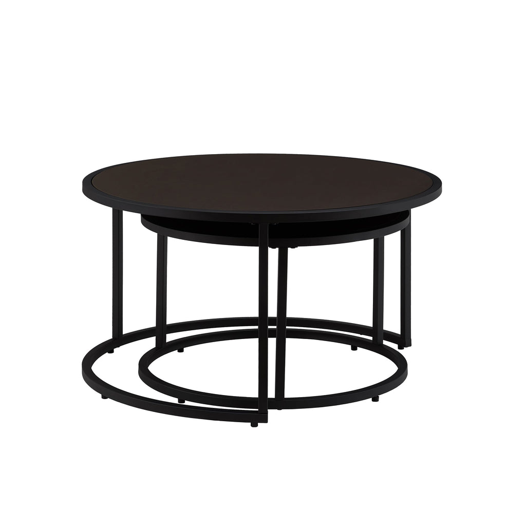 Modern Faux Leather Nesting Round Coffee Table Set - Dark Brown