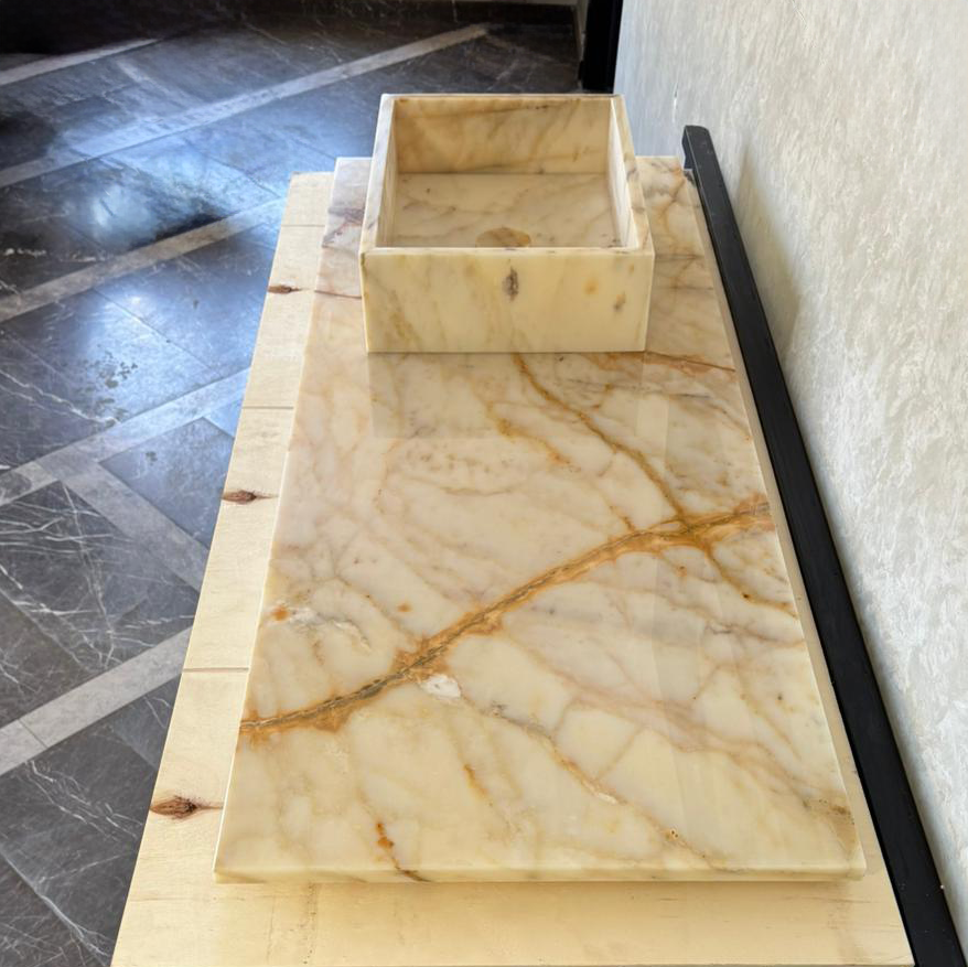 Calacatta Gold Natural Stone Marble Vanity Sink - Handmade Luxury
