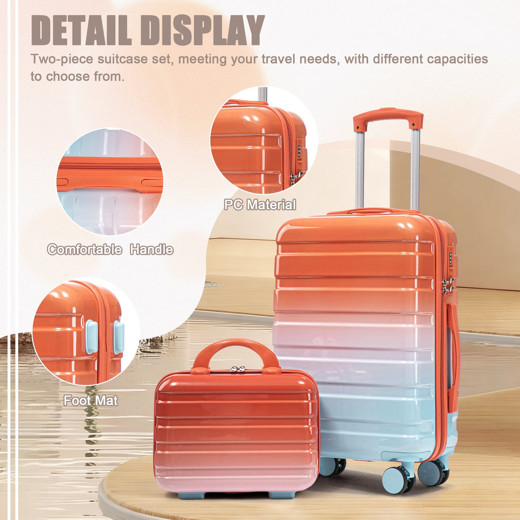 2 Pc PC Spinner Wheel Luggage Set with Gradient Color and Lock