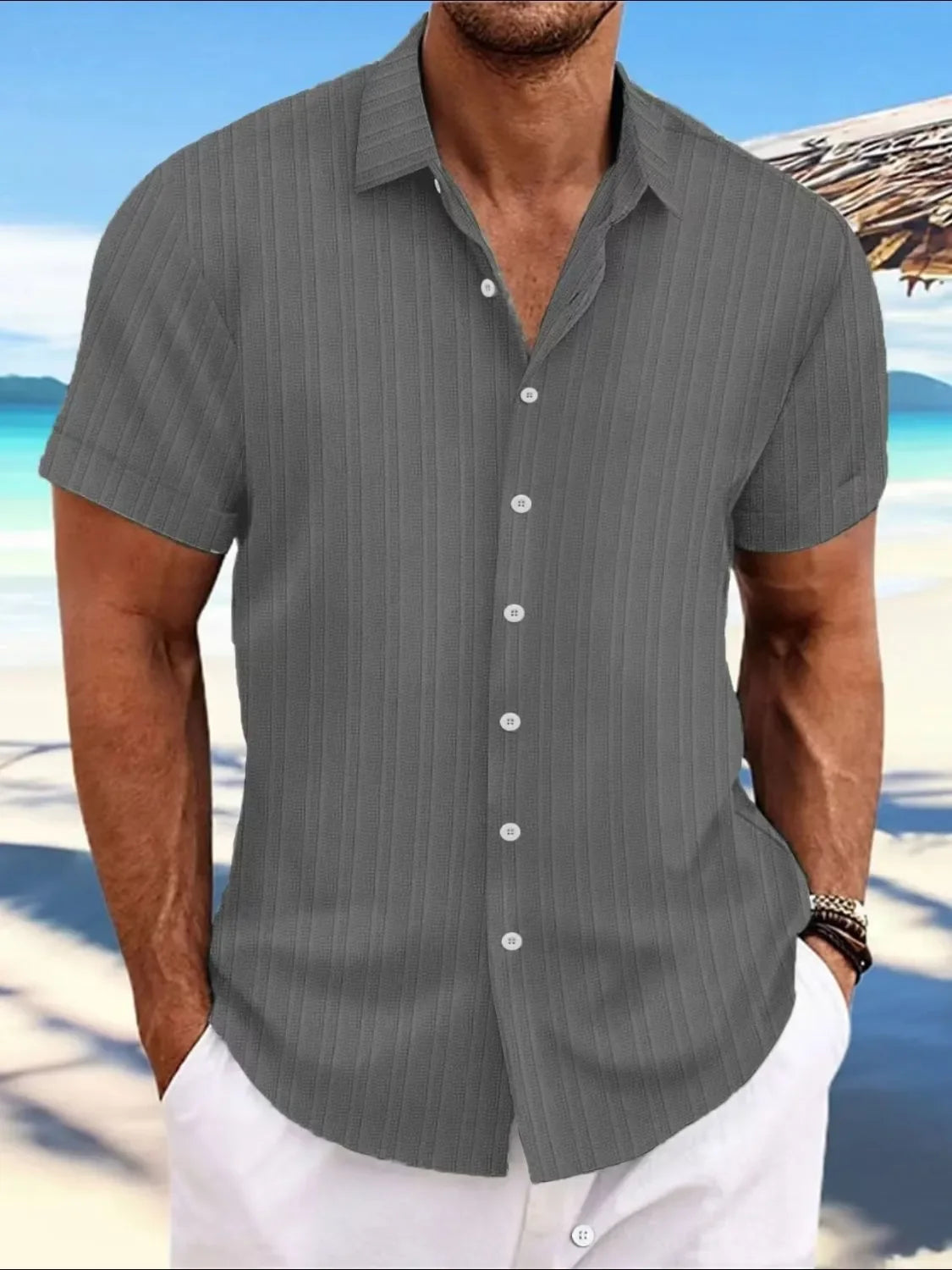 Men's Full Size Button-Up Short Sleeve Shirt
