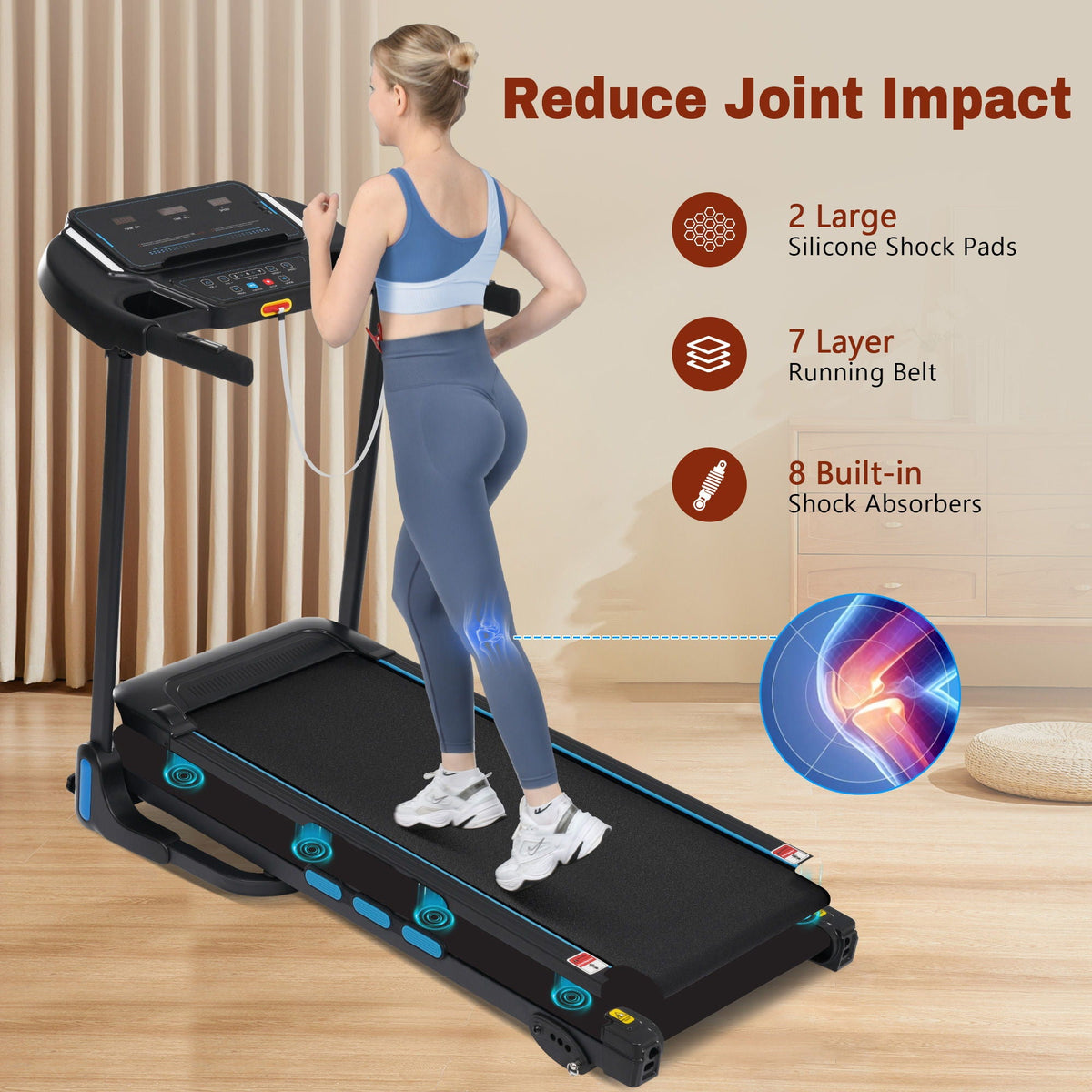 3.5Hp Hydraulic System Auto Foldable Treadmill with Incline - Black