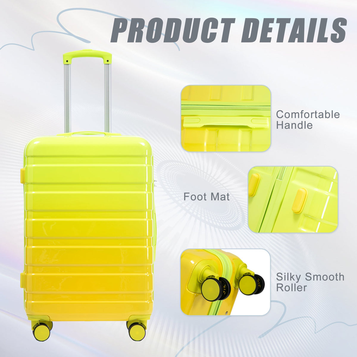 20'/24'/28' 3-Piece PC Spinner Wheel Luggage Set (Yellow+Green)