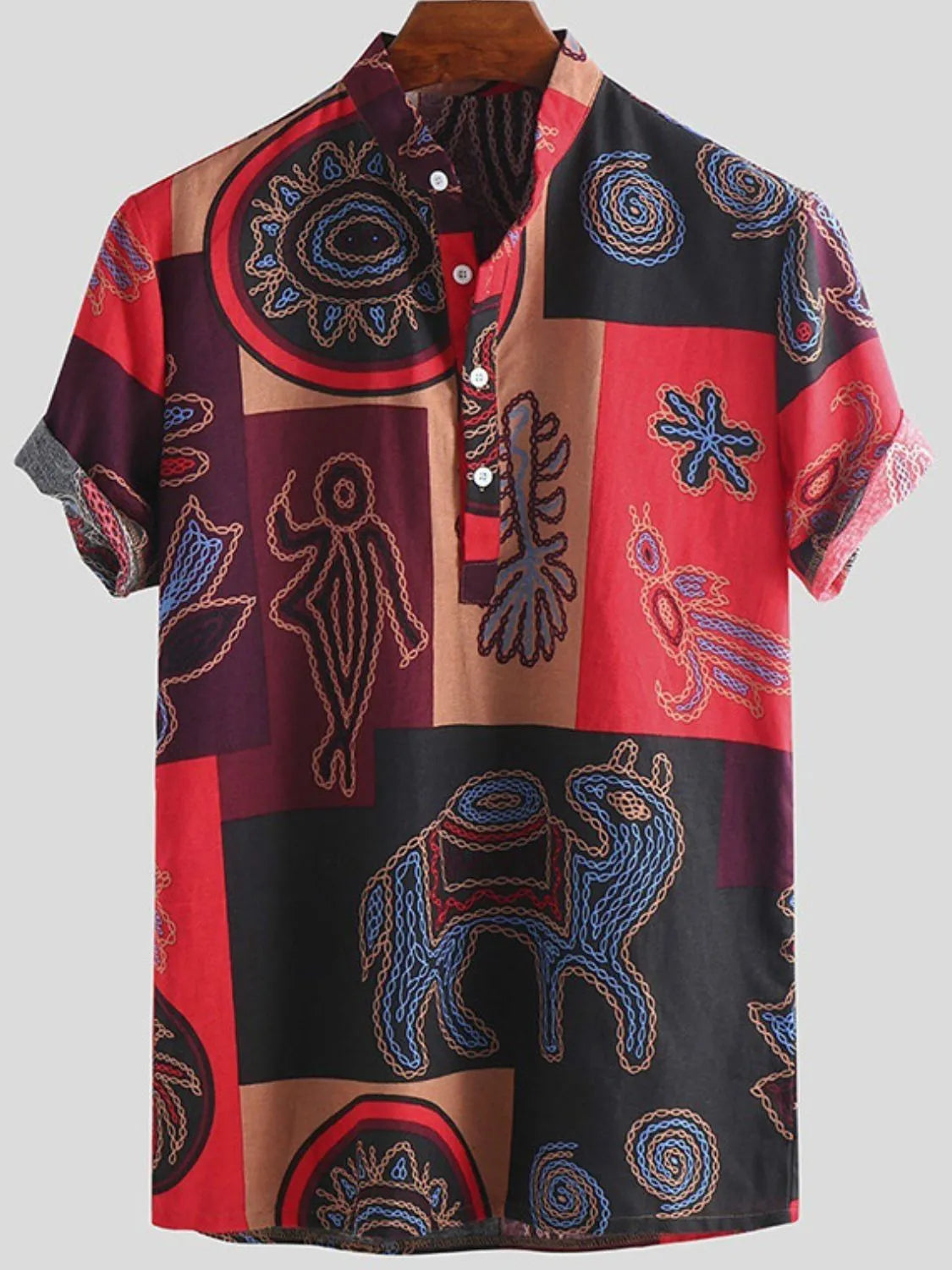 Men's Full Size Ethnic Print Short Sleeve Shirt