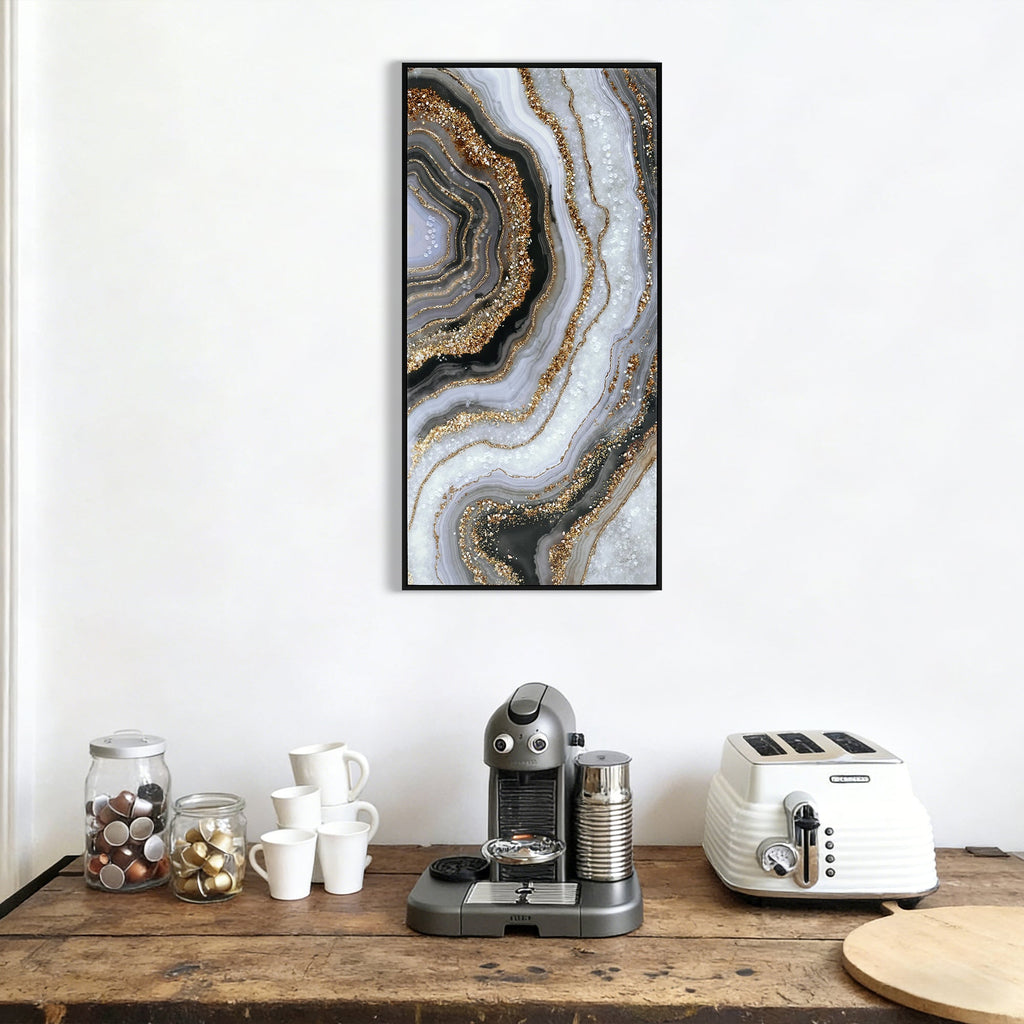 Black, Gray & Gold Canvas Wall Art with Hand-Painted Detailing