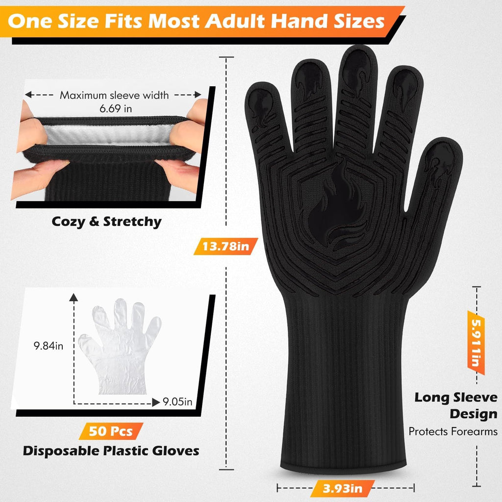 BBQ Gloves 1472°F Heat Resistant Fireproof Oven Mitts