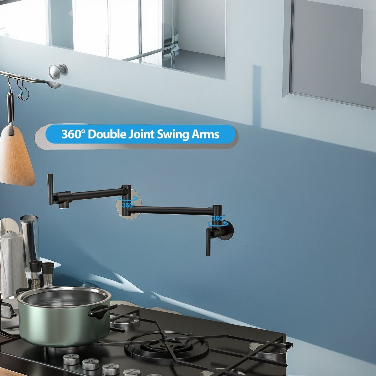 Modern Wall Mount Pot Filler Faucet with Folding Stretchable Spout - Gold or Black