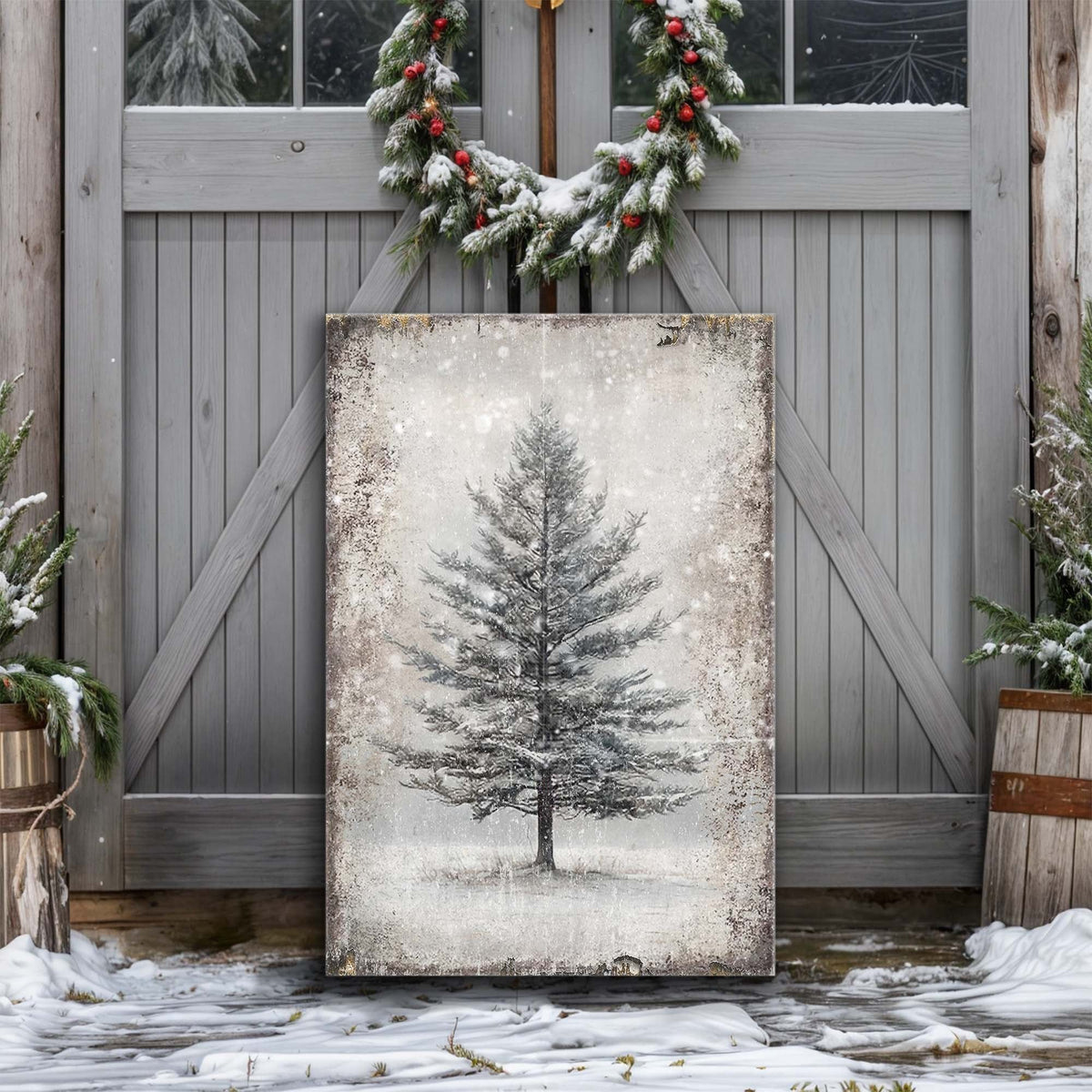 Vintage Christmas Tree Wall Art VIII