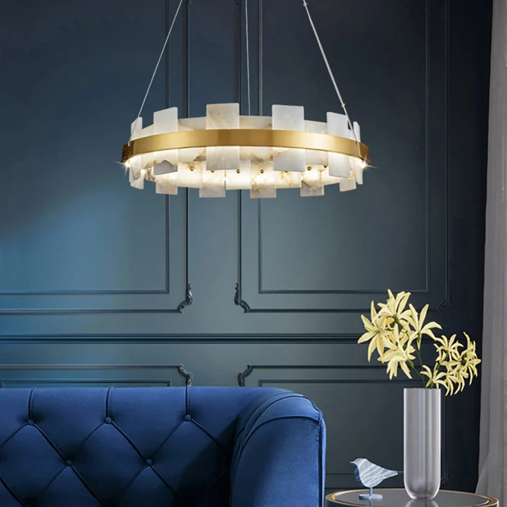Alabaster Halo Brass Chandelier