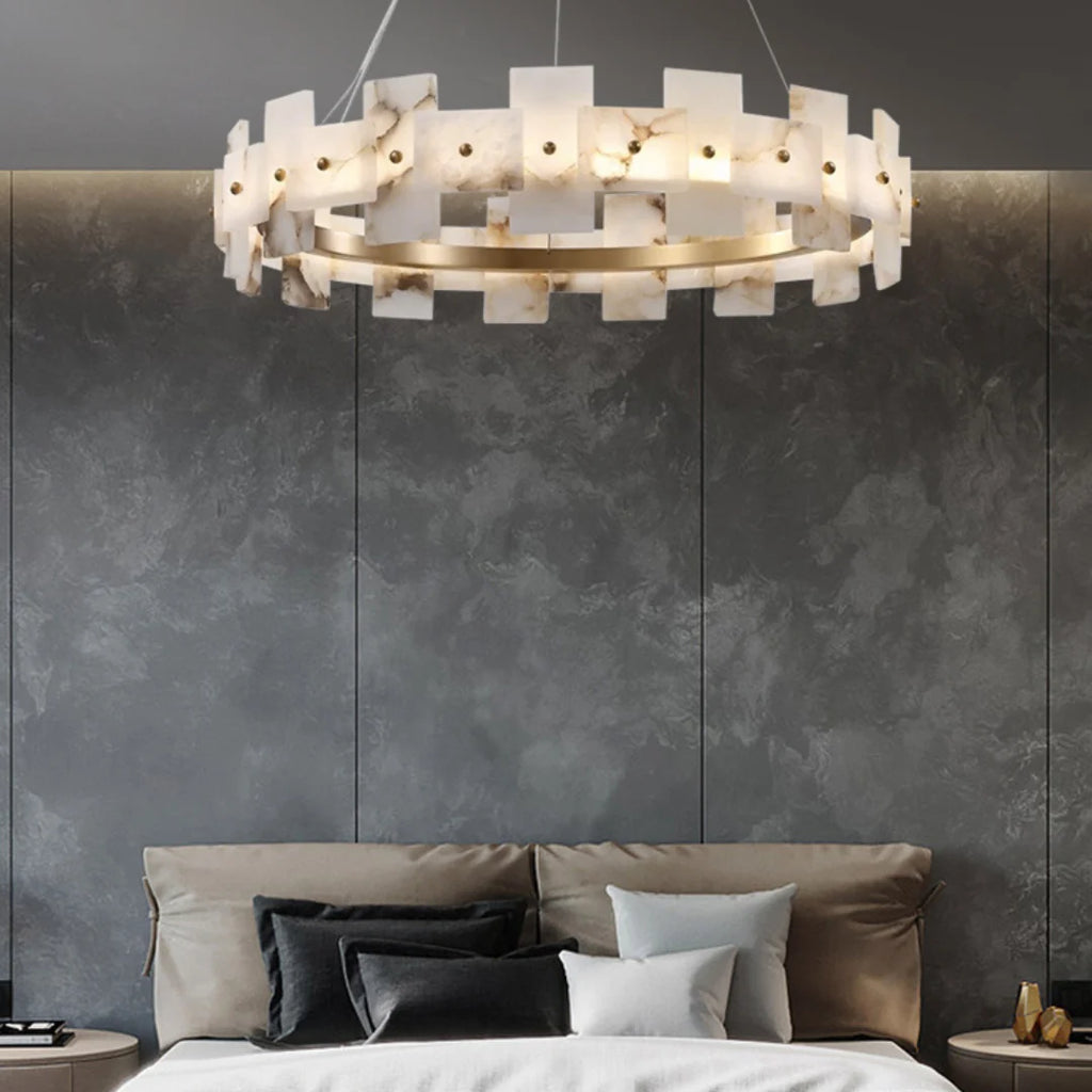 Alabaster Halo Brass Chandelier