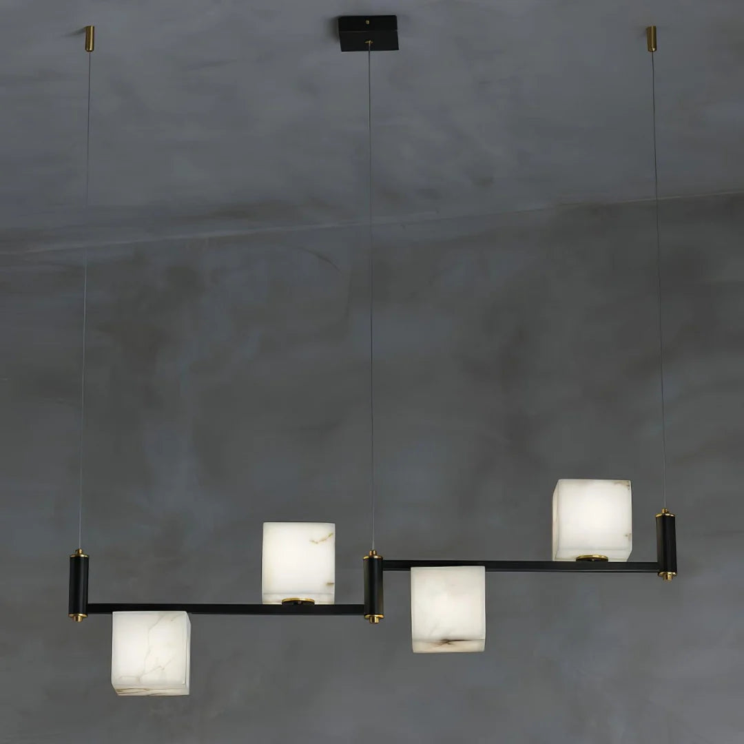 Simple Alabaster Square Box Chandelier