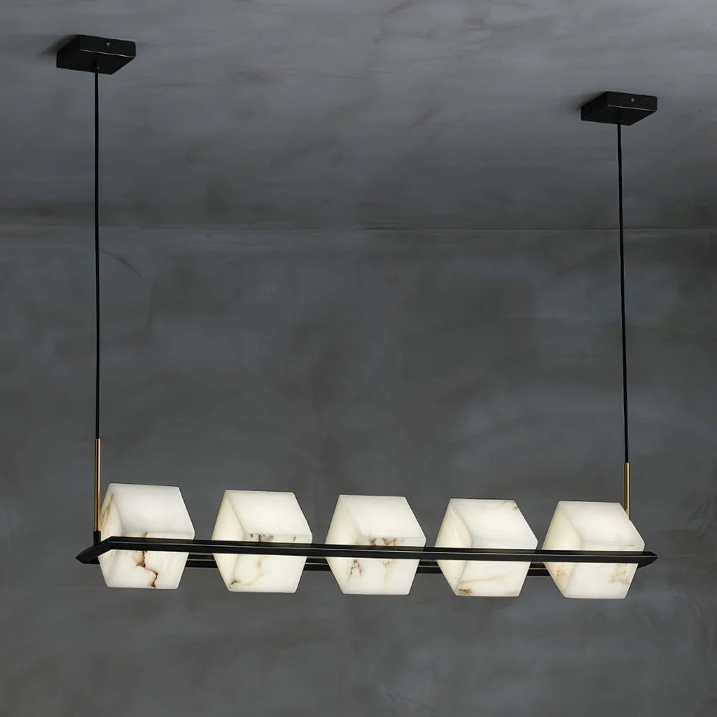 Simple Alabaster Square Box Chandelier