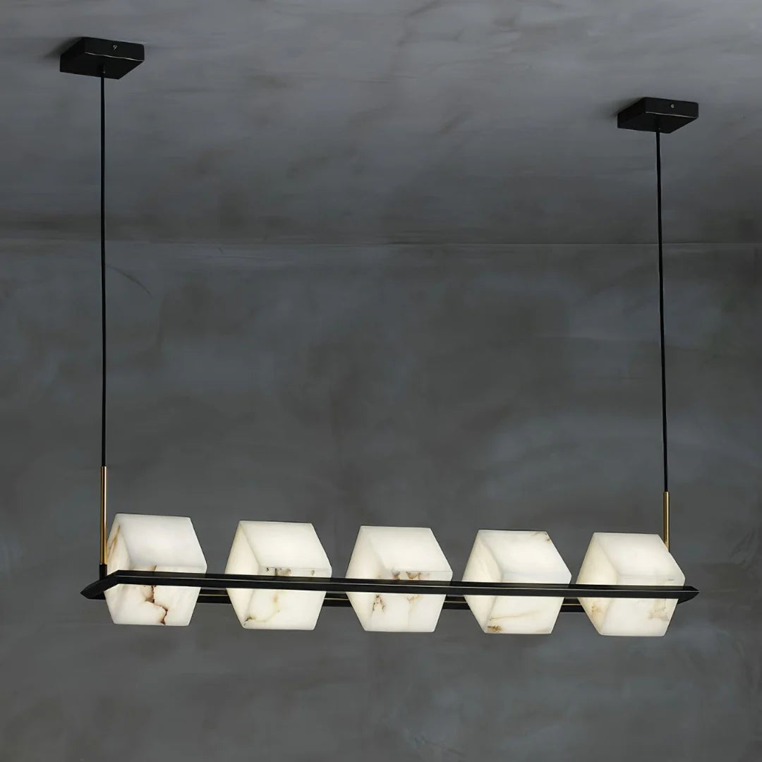 Simple Alabaster Square Box Chandelier