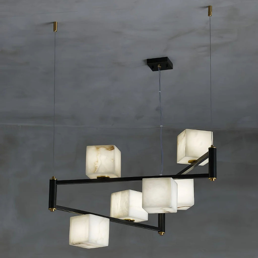 Simple Alabaster Square Box Chandelier