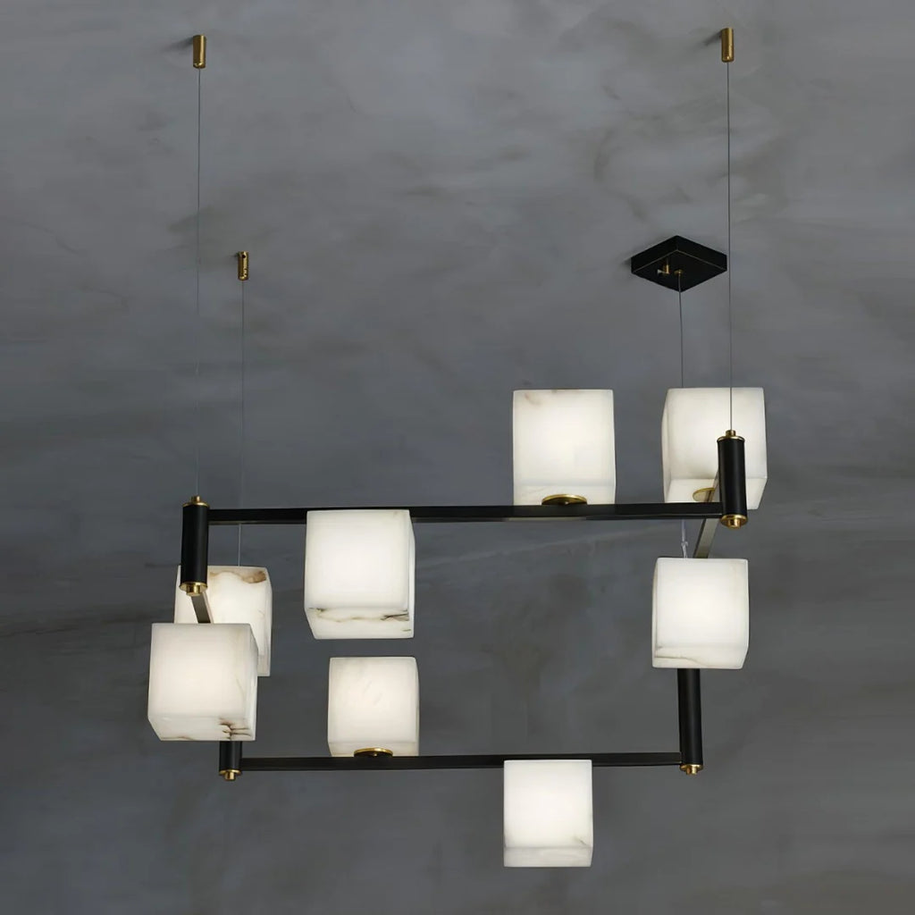 Simple Alabaster Square Box Chandelier
