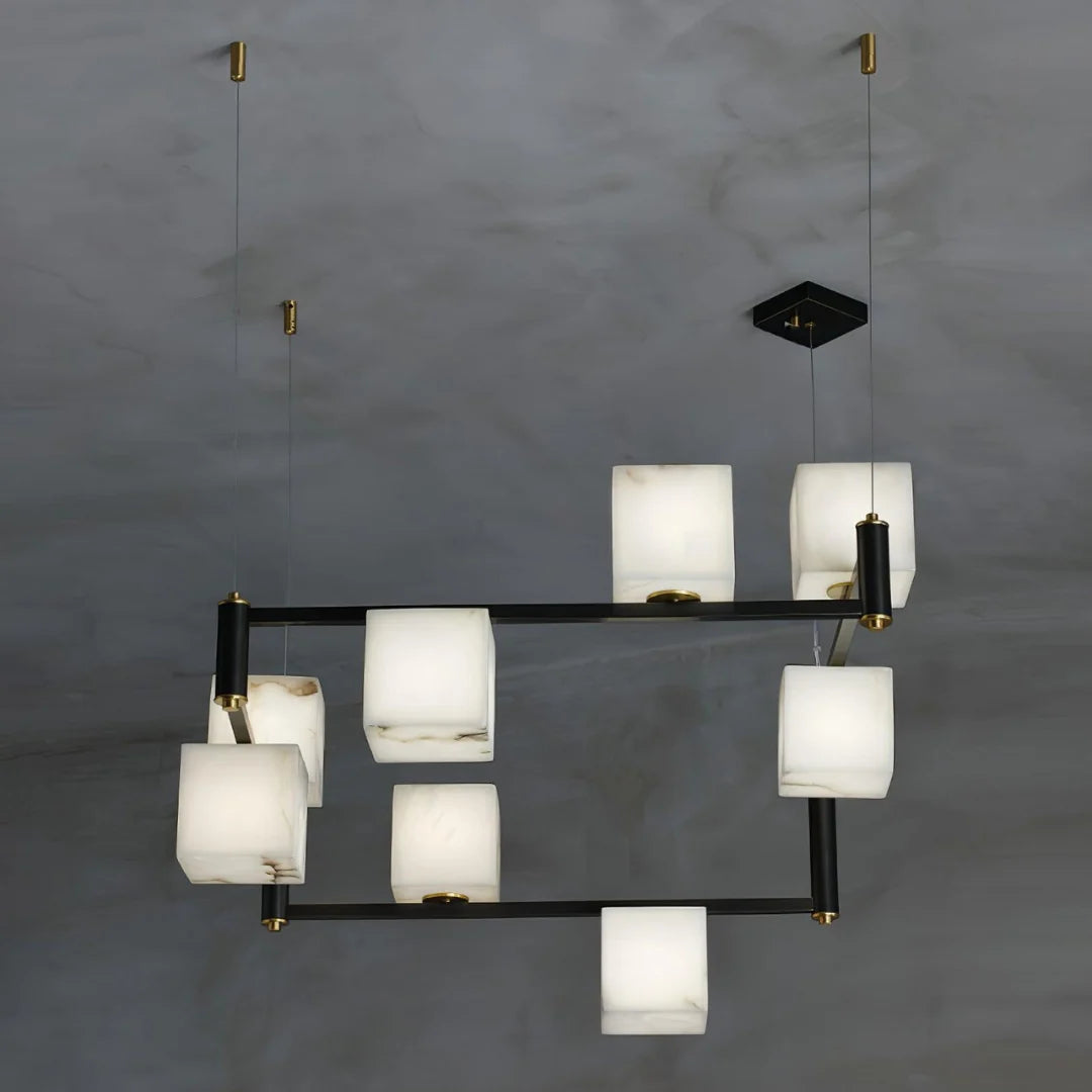 Simple Alabaster Square Box Chandelier