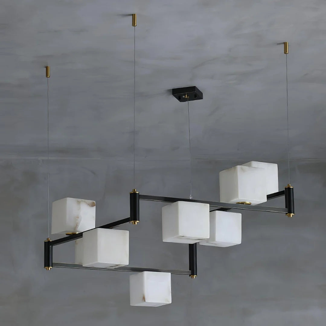 Simple Alabaster Square Box Chandelier