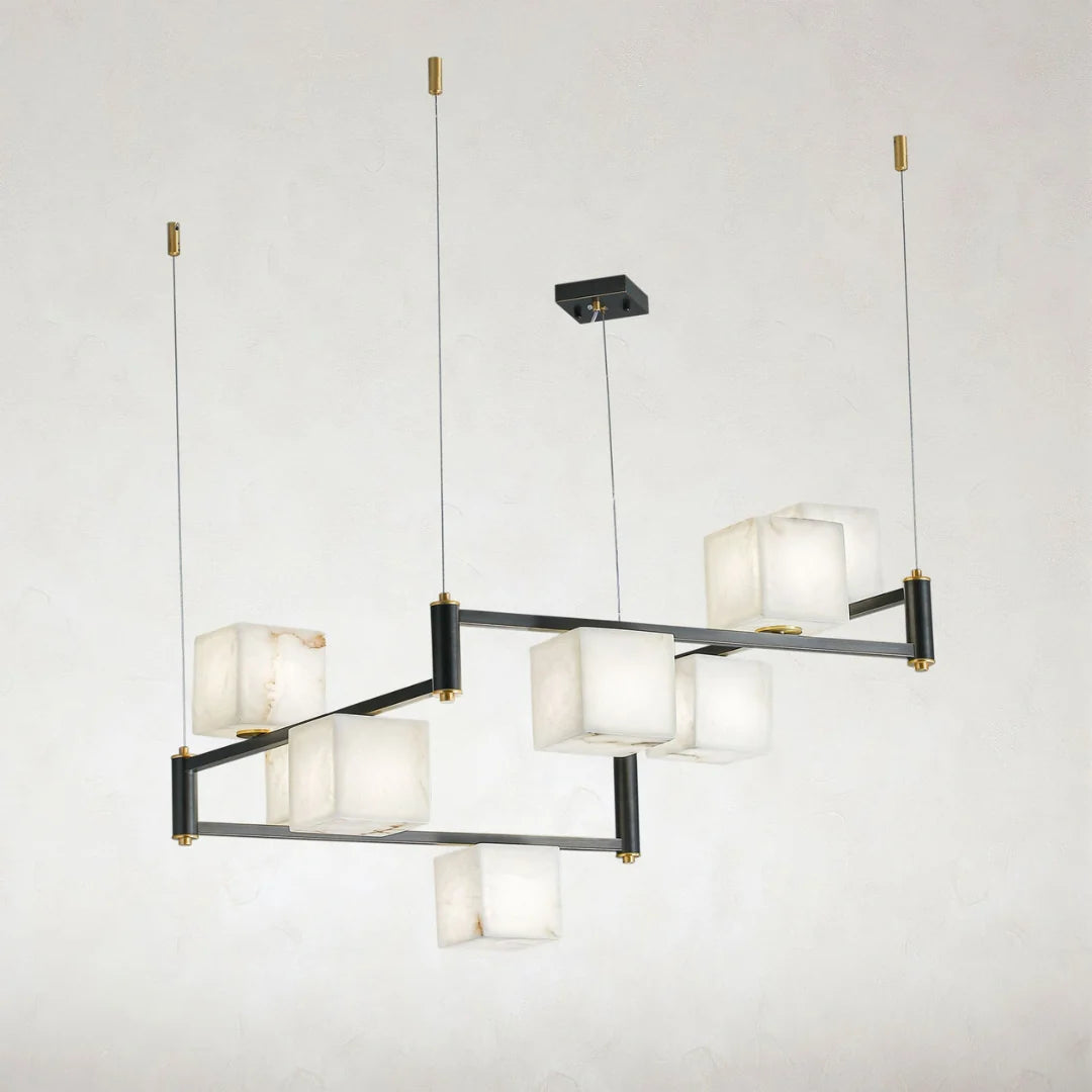 Simple Alabaster Square Box Chandelier