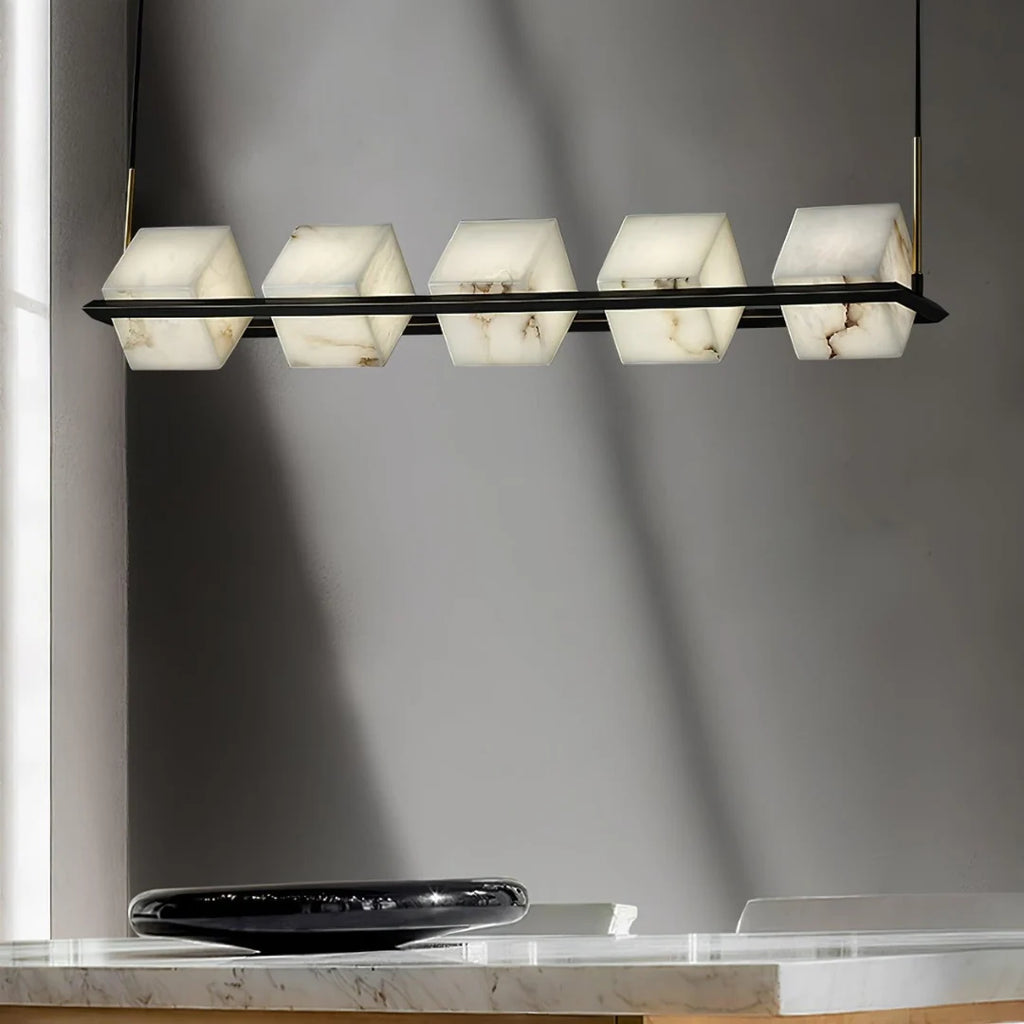 Simple Alabaster Square Box Chandelier
