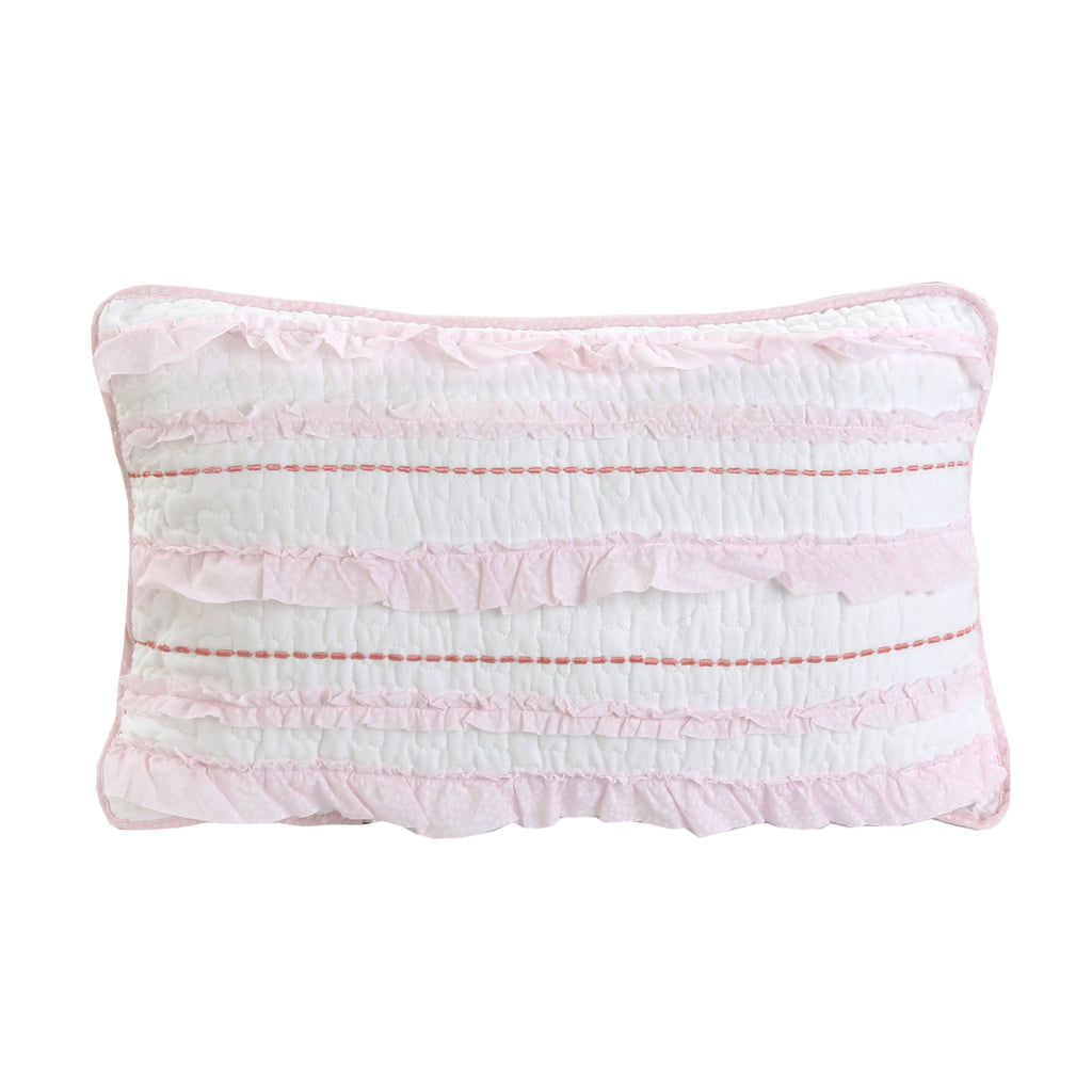Pretty in Pink Girly Ruffle Star Stripped Embroidered Rectangular Décor Throw Pillow