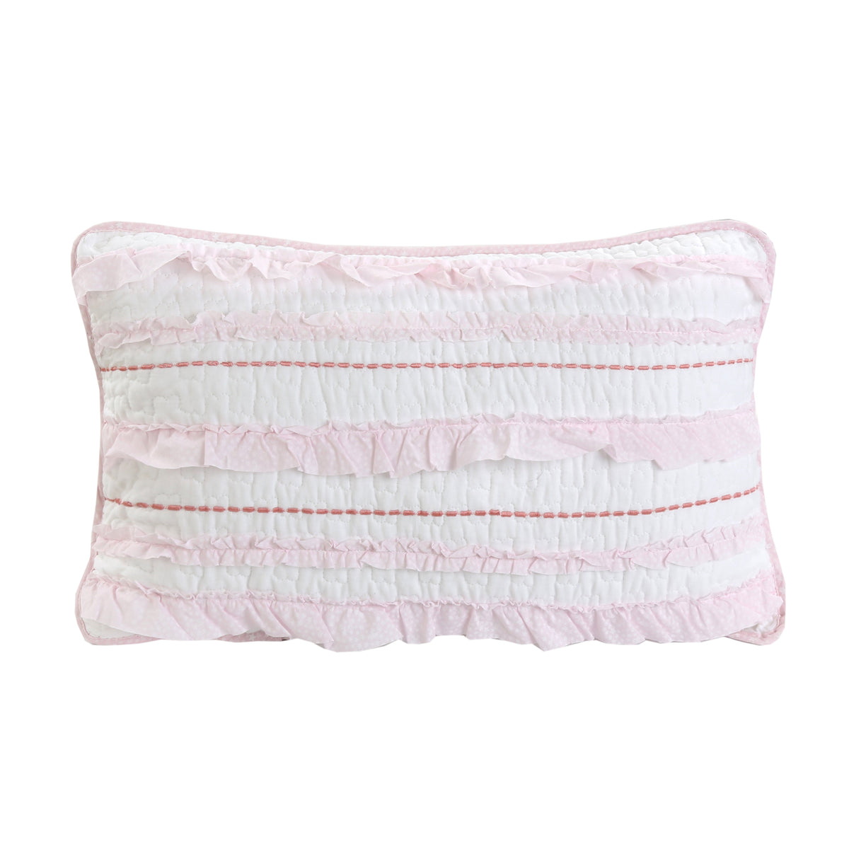 Pretty in Pink Girly Ruffle Star Stripped Embroidered Rectangular Décor Throw Pillow