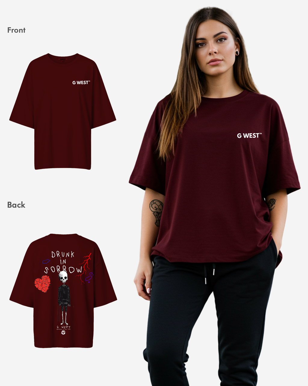 G West Womens Oversized Drunk In Sorrow Tee