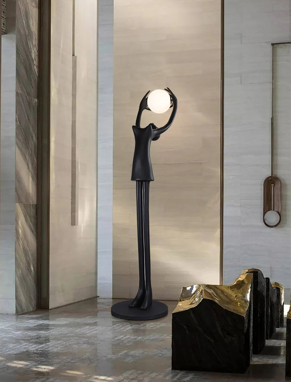 Ball Holding Sculpture Character Floor Lamp