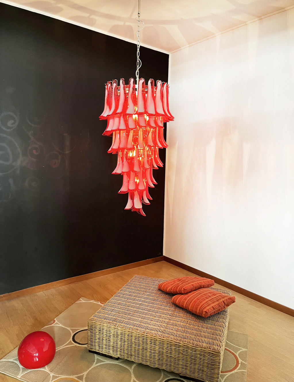 Petals Spiral Murano Red Chandelier