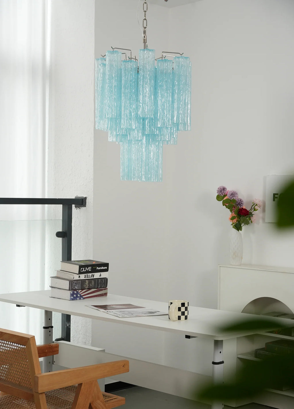Marisol Fluted Blue Glass Tube Chandelier