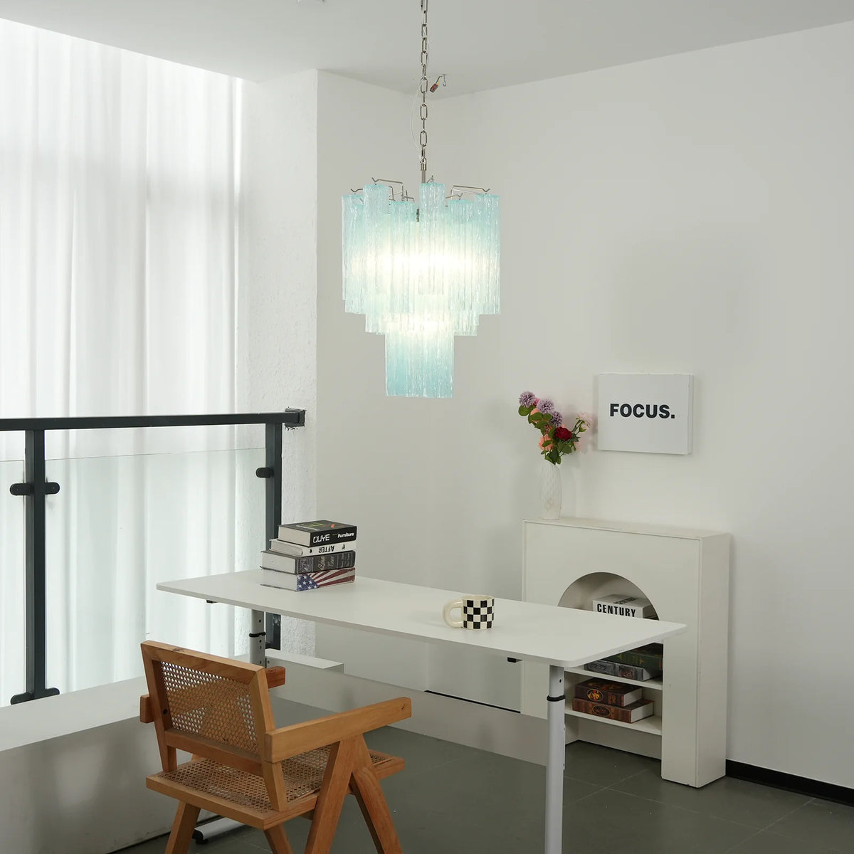 Marisol Fluted Blue Glass Tube Chandelier