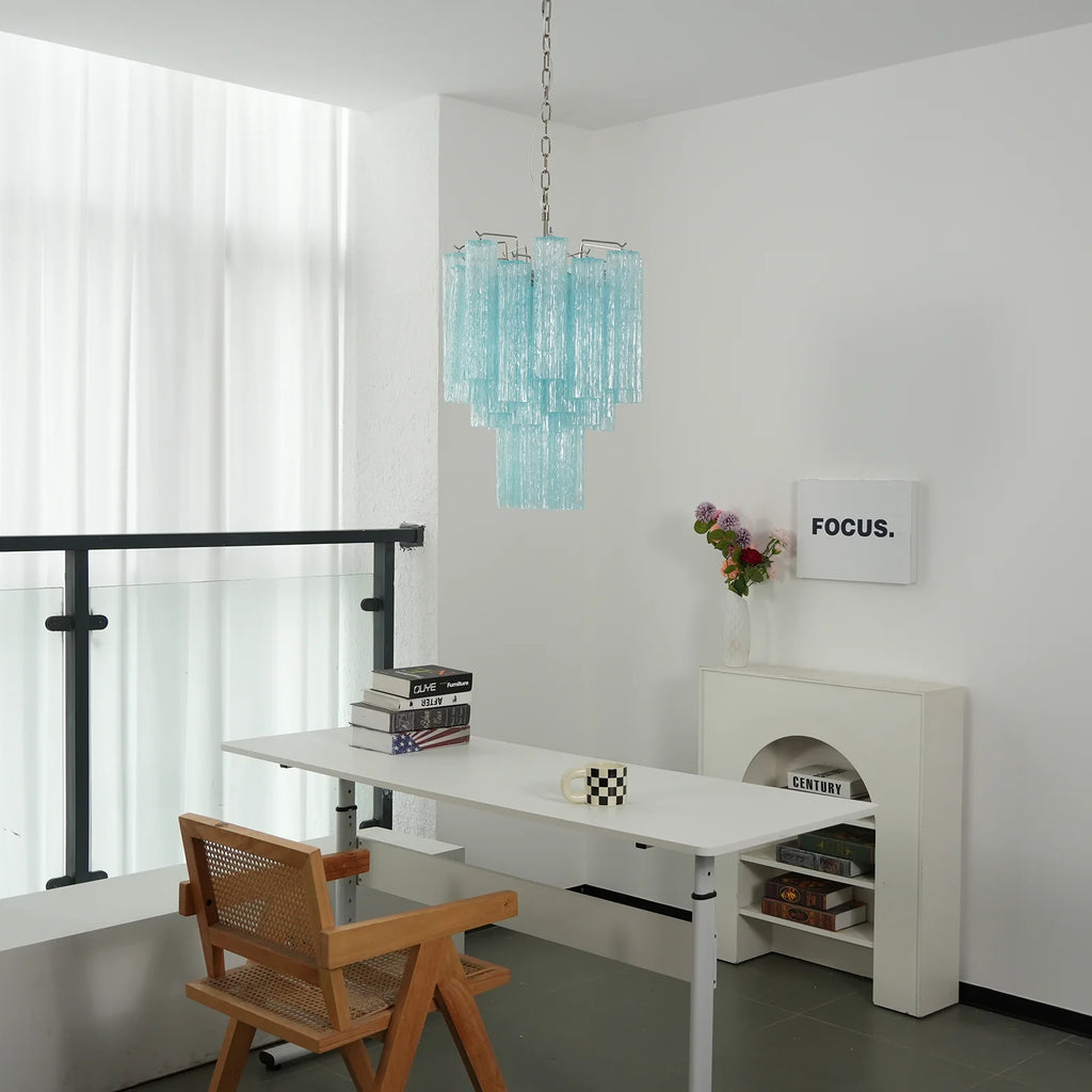 Marisol Fluted Blue Glass Tube Chandelier